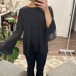 Ann Taylor LOFT LS Navy Blue Peplum Blouse